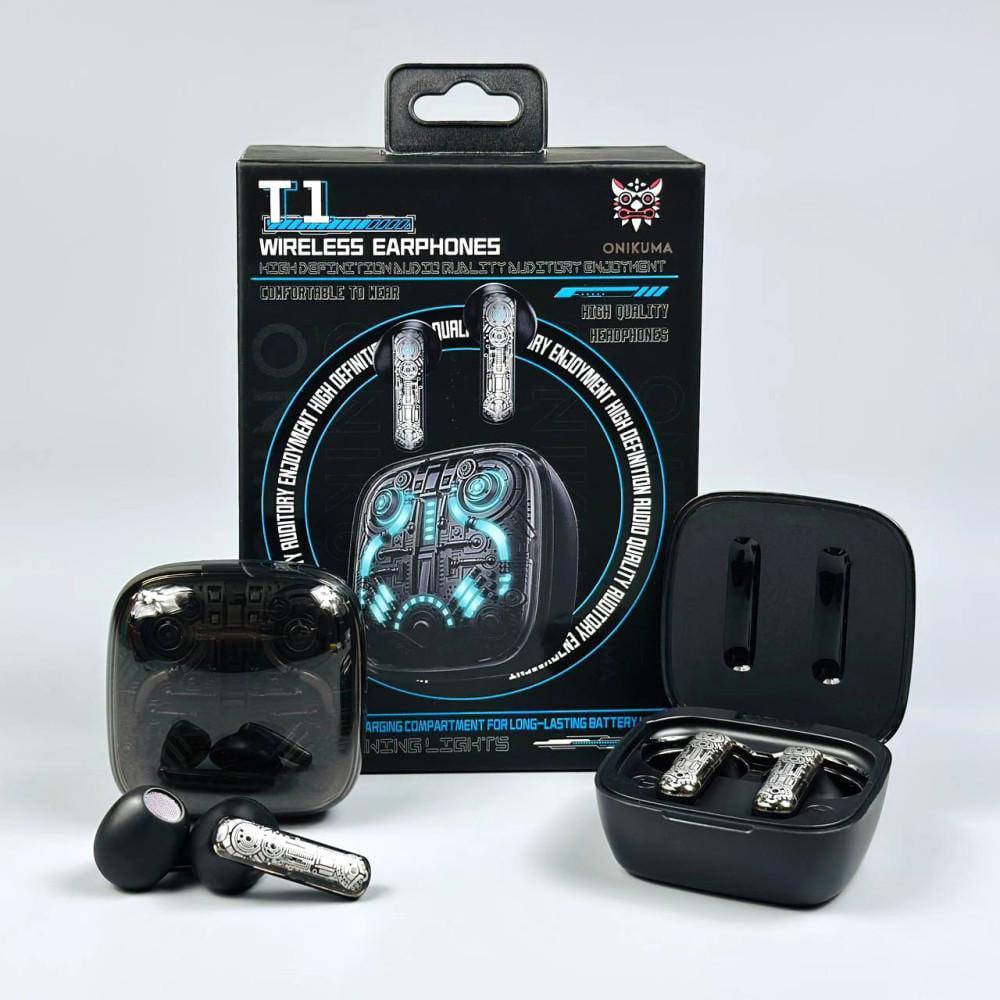 Наушники беспроводные игровые Onikuma T1 TWS Bluetooth 5.3 с микрофоном/кейсом Черный (2864352134)