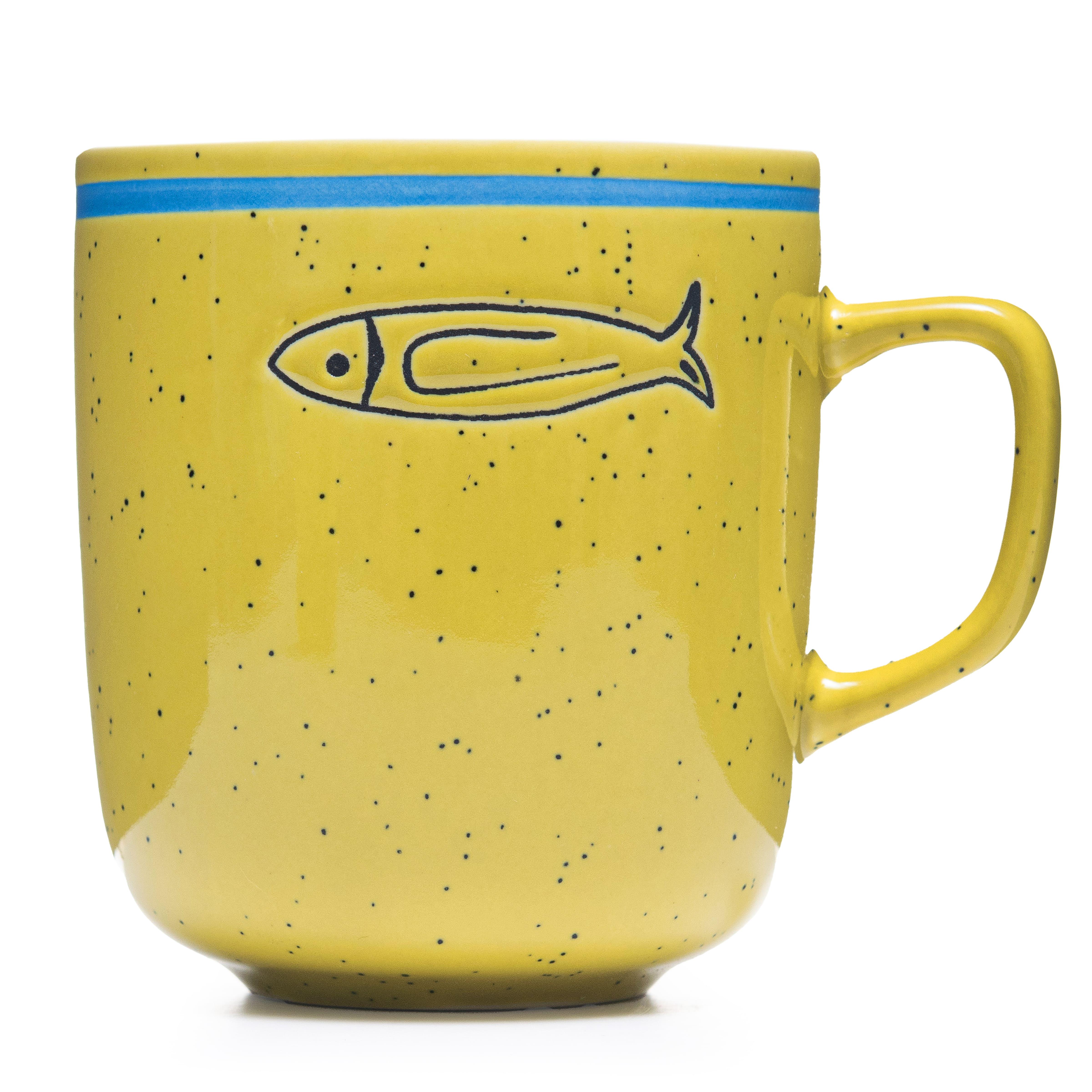 Набор чашек elemi Fish&Chill с подставкой керамика/металл 390 мл 4 шт. Желтый/Голубой (УТ-00094453) - фото 9