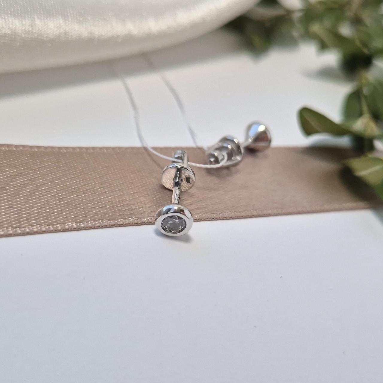 Серьги гвоздики на закрутках серебро 925 пробы родированное с белым камнем 4 мм 1,46 г (вс099/1р)