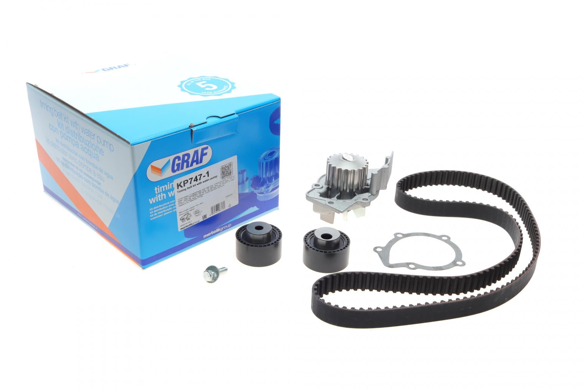 Комплект ГРМ и помпа Graf Citroen/Peugeot 2.0HDI 99-06/Fiat Scudo/Ducato 2.0JTD 01-06 141x25.4 PA747 (KP747-1)