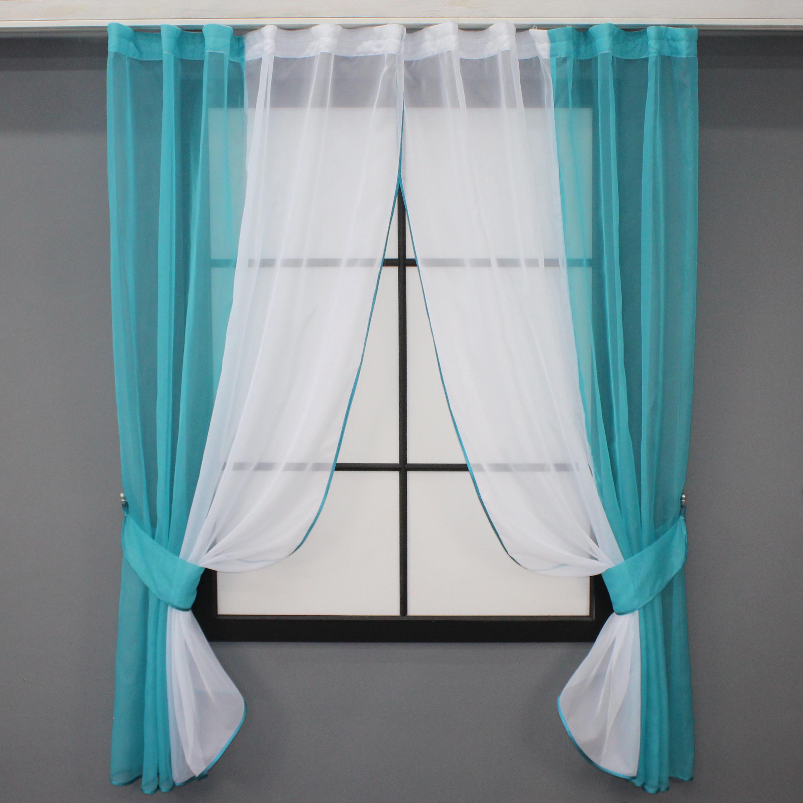 Штори кухонні VR-Textil № 017к комбіновані з підв'язками 265х170 см Лазурний/Білий (52-0676)