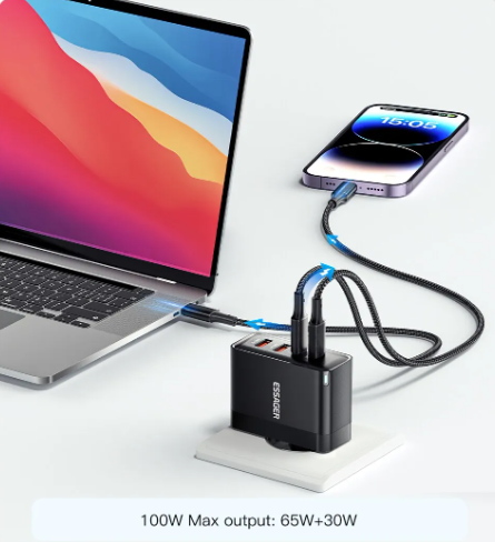 Зарядное устройство Essager 100W GAN USB-A Type-C White (0296) - фото 4 Зарядное устройство Essager 100W GAN USB-A Type-C White (0296) - фото 4