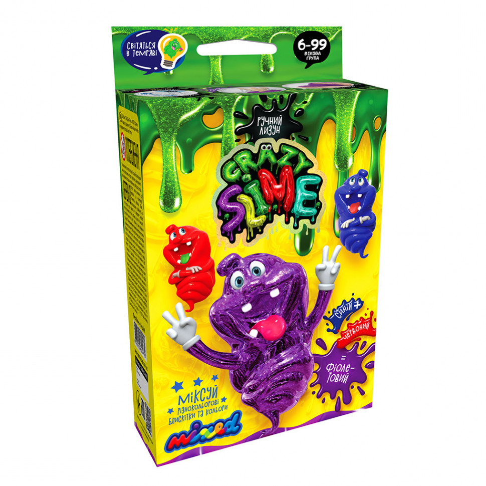 Набор для экспериментов Danko Toys для создания лизуна Crazy Slime 4 вида Фиолетовый 5х9х16 см от 6 лет Оливковый (IE-175-E-20)