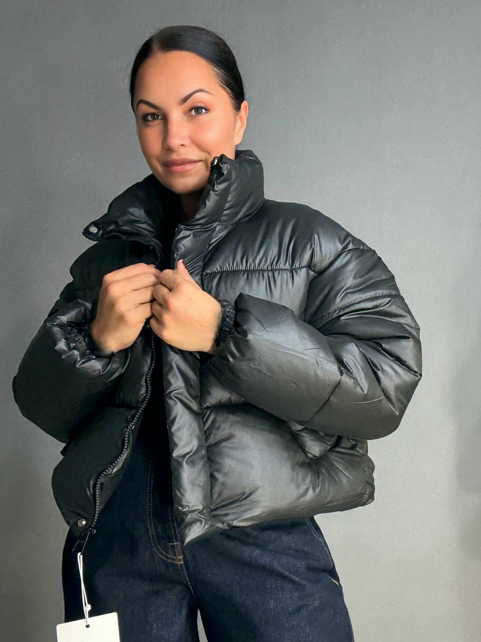 Куртка женская HAIZIYUAN 8606 короткая пуффер с воротником XL Черный (4791) - фото 4 Куртка женская HAIZIYUAN 8606 короткая пуффер с воротником XL Черный (4791) - фото 4