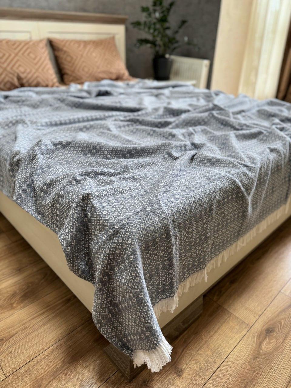 Покрывало натуральное из хлопка на кровать 230х200 см Серый (П4К-post-pokruvalo-001-03)