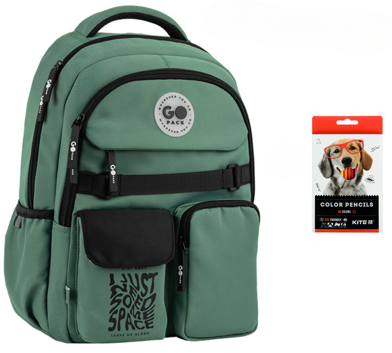 Рюкзак школьный GoPack Education GO26-183M-4 и карандаши KITE 18 цветов Зеленый (2905030937)