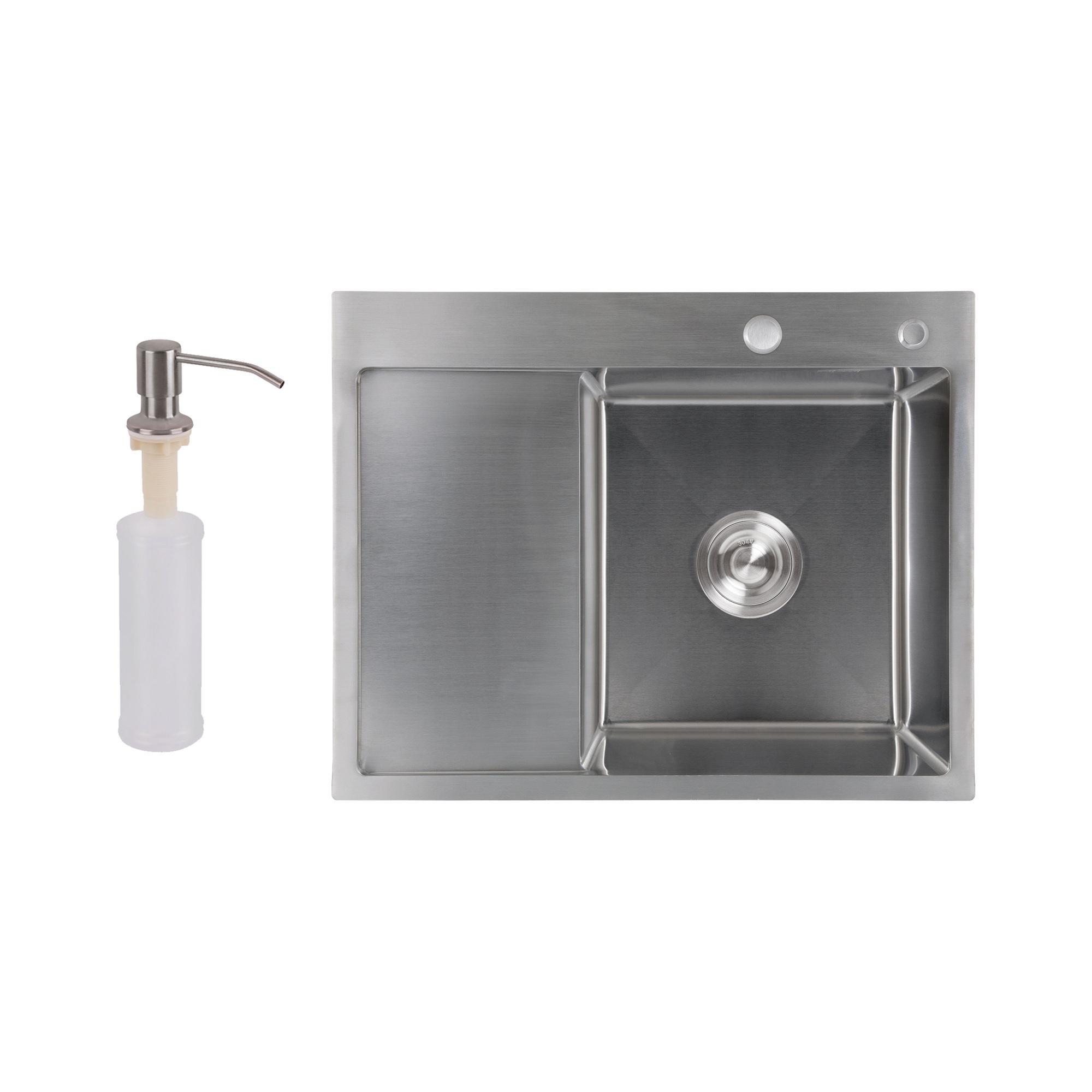 Мийка для кухні інтегрована Lidz Handmade H6350L Brushed Steel крило ліворуч з дозатором 3/1 мм (31022609)