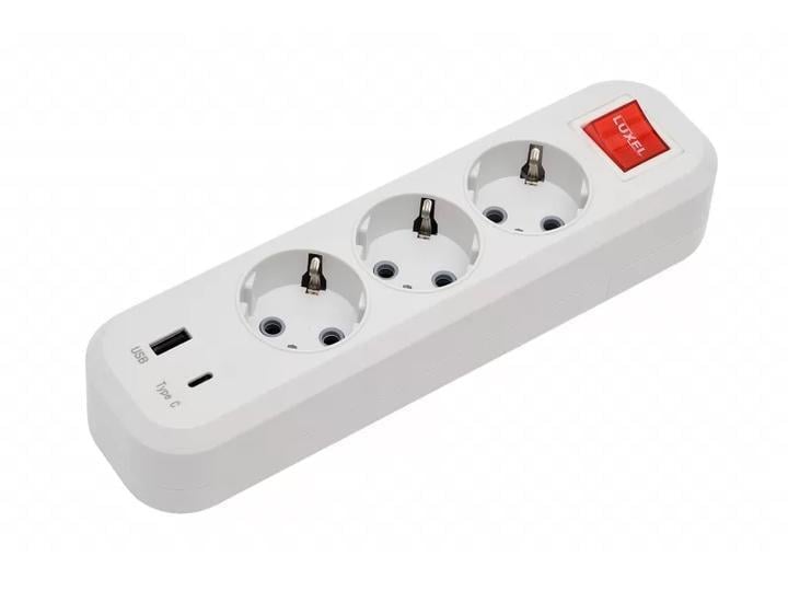 Колодка Luxel USB Type-C 3 розетки с заземлением и выключателем (7191)