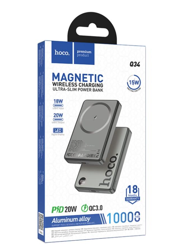 Повебанк Hoco Q34 Clever PD20W magnetic with digital display 10000mAh Серый (2951002563)