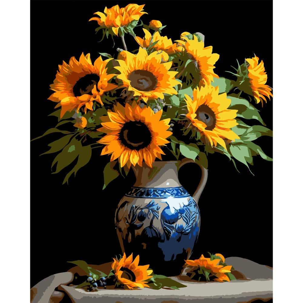Набор для росписи Strateg по номерам Кувшин лета на черном фоне 40х50 см (AH1156)