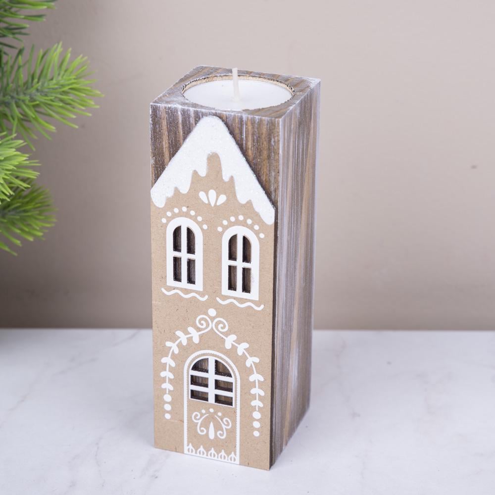 Підсвічник дерев'яний із хатинкою у формі печива 14 см (5162-8) - фото 1