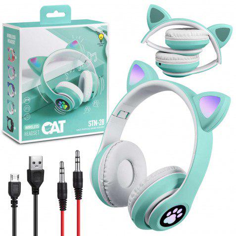 Наушники беспроводные YR-28 Cat Ear Headset с ушками и Led подсветкой Мятный - фото 5