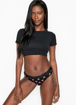 Трусики хлопковые Victoria's Secret Logo Cotton Thong Panty S Черный (26272000)