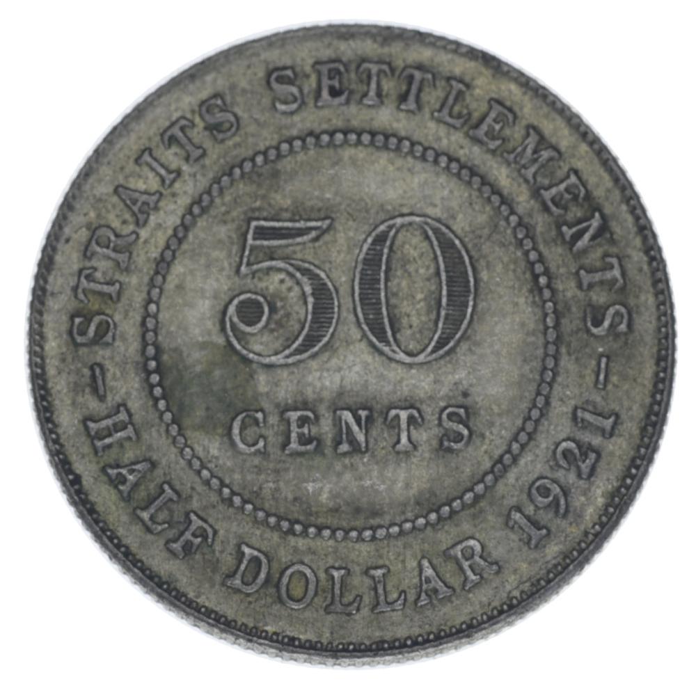 Коллекционная монета Великобритания 50 центов 1921 серебро F-VF Стрейтс-Сетлментс 8,42 г (М22665)