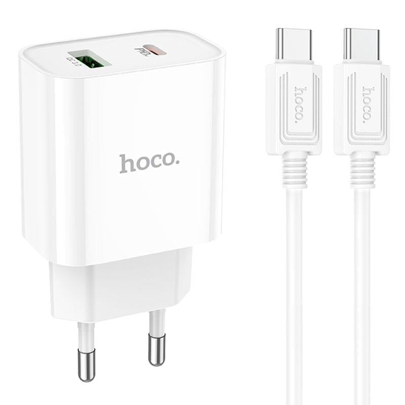 Зарядний пристрій мережевий Hoco C80A Plus Rapido PD20W/QC3.0 1USB-A/1C з кабелем Type-C to Type-C White (00000067551_1)