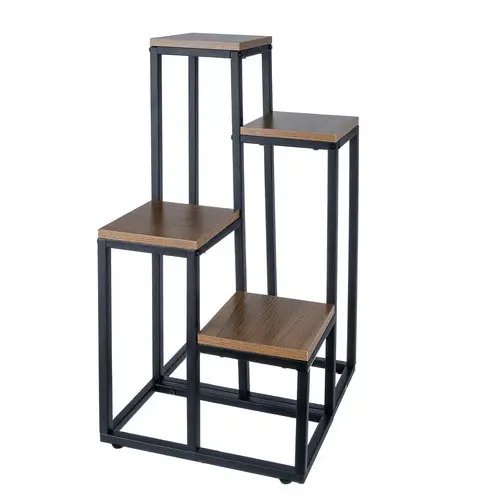 Подставка для цветов 4-ярусная Ruhhy 25997 в стиле лофт металлическая до 50 кг 69 см Черный с полками под дерево Подставка для цветов 4-ярусная Ruhhy 25997 в стиле лофт металлическая до 50 кг 69 см Черный с полками под дерево
