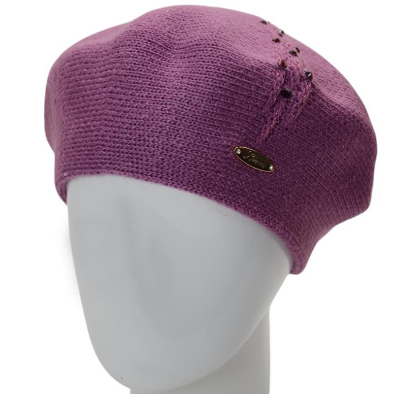 Берет женский осенний двойной Lirus Ожерелье с узором и стразами Сиреневый