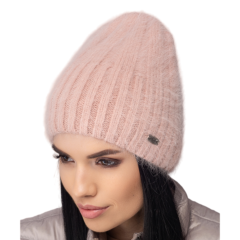 Шапка женская Leks Богема ангоровая на флисе OS Светло-пудровый (120988)