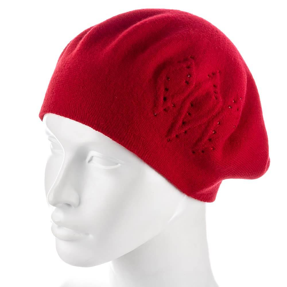 Берет женский Zolly ZH219 со стразами тонкой вязки полушерстяной Красный