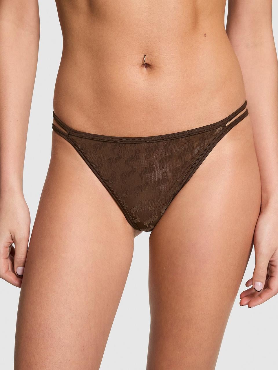 Трусики стринги Victoria's Secret Logo mesh S Коричневый (193223227899)