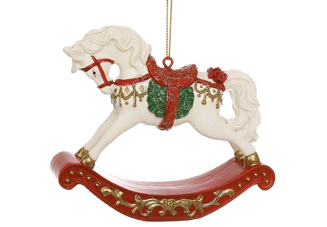 Подвеска новогодняя декоративная BonaDi Лошадка качели 9,5 см Белый с красным (K07-822)