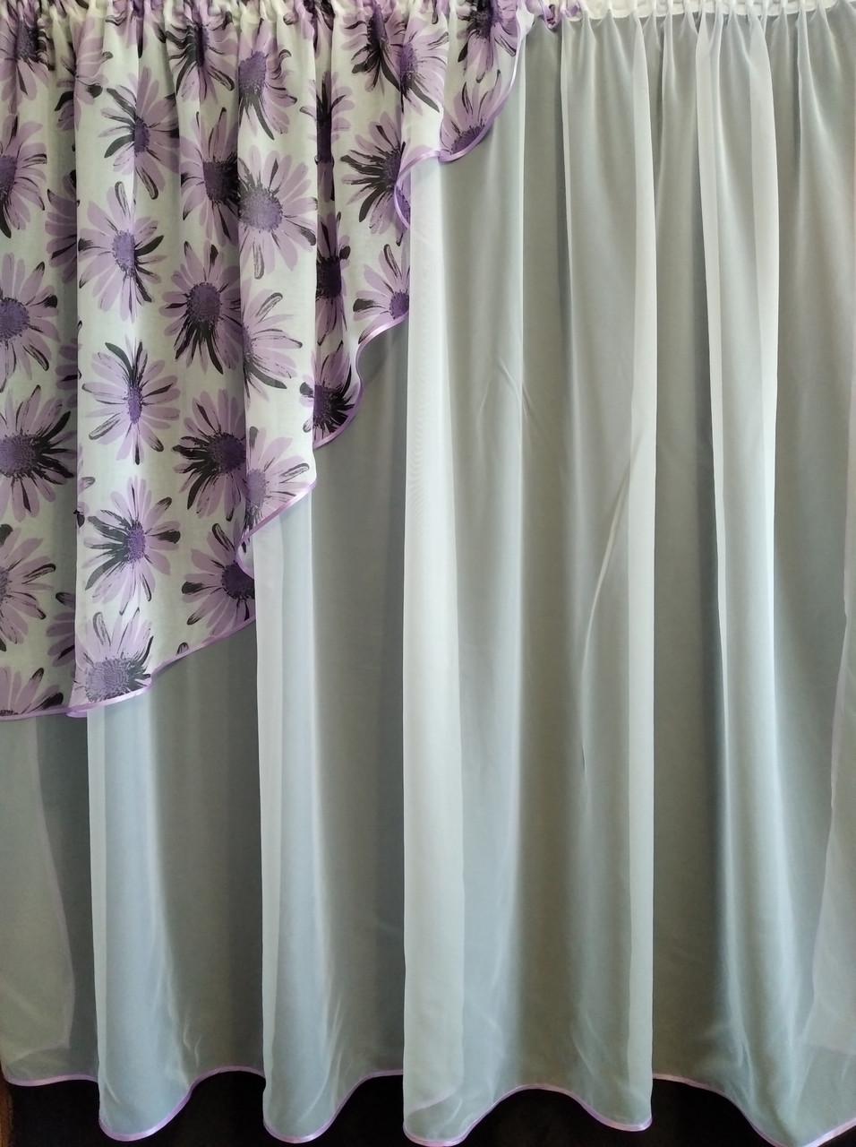 Занавеска кухонная Угол шифон с ламбрекеном батист 300х170 см Белый/Сиреневый (ул-15) - фото 5 Занавеска кухонная Угол шифон с ламбрекеном батист 300х170 см Белый/Сиреневый (ул-15) - фото 5