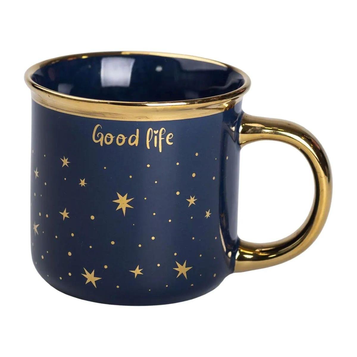 Чашка порцелянова із золотим обідком та позолоченою ручкою Good life 320 мл Синій (RX-N231506BL)