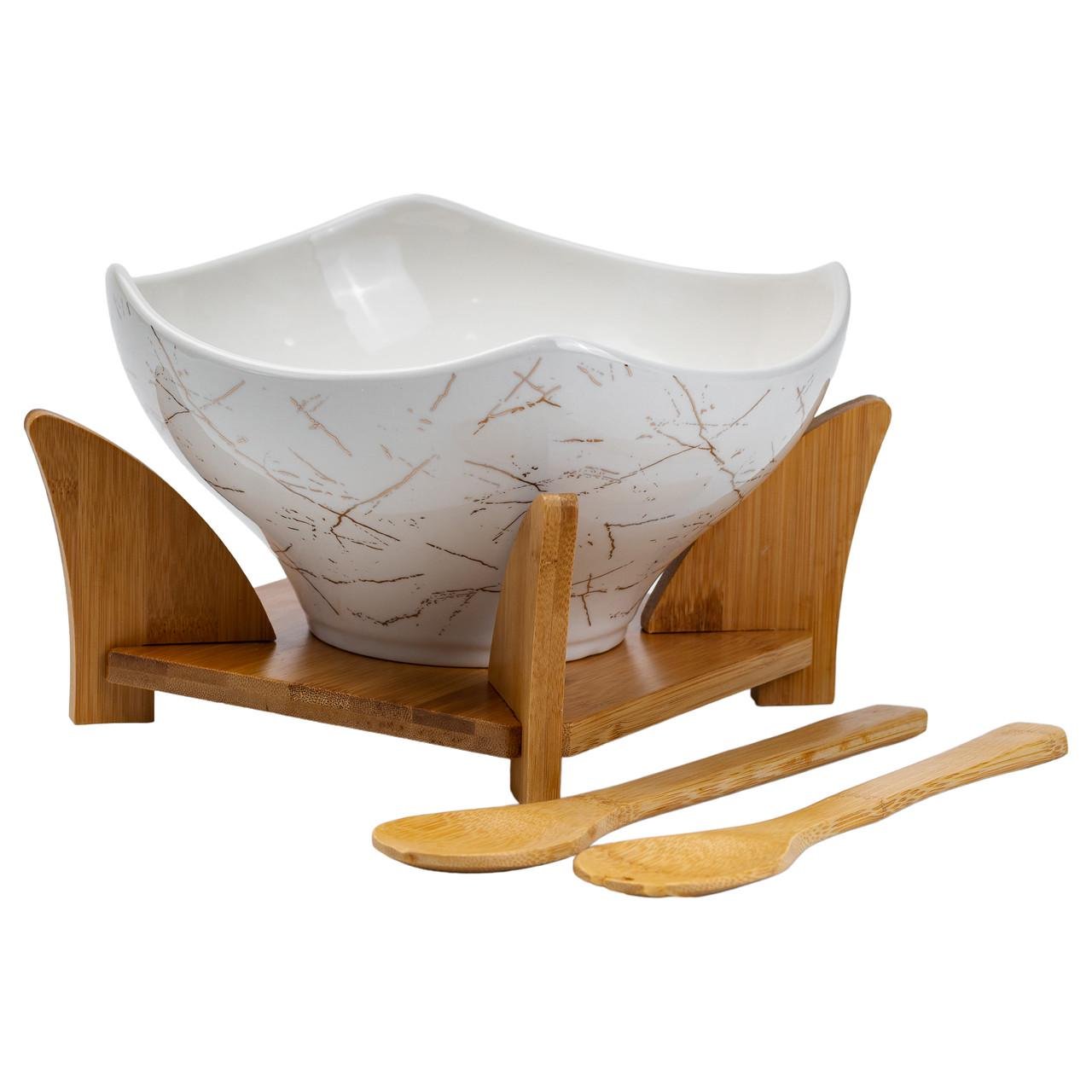 Салатниця керамічна з ложкою та вилкою на підставці 22х22х14 см (HP1228) - фото 4 Салатниця керамічна з ложкою та вилкою на підставці 22х22х14 см (HP1228) - фото 4