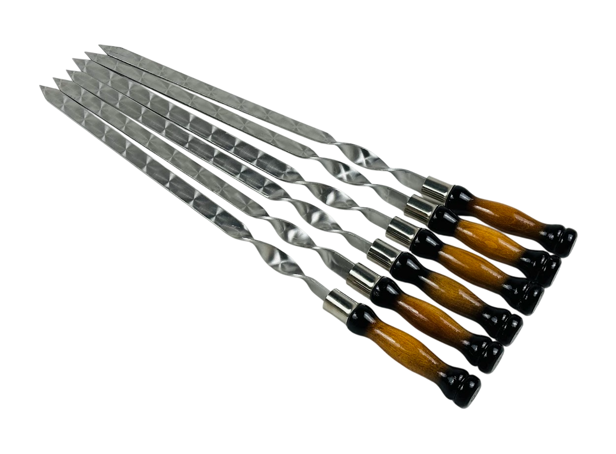 Набор шампуров Премиум для люля кебаб из нержавеющей стали 3 мм с деревянной ручкой 6 шт. 62 см Черно-коричневый (124-10-SH-3132)