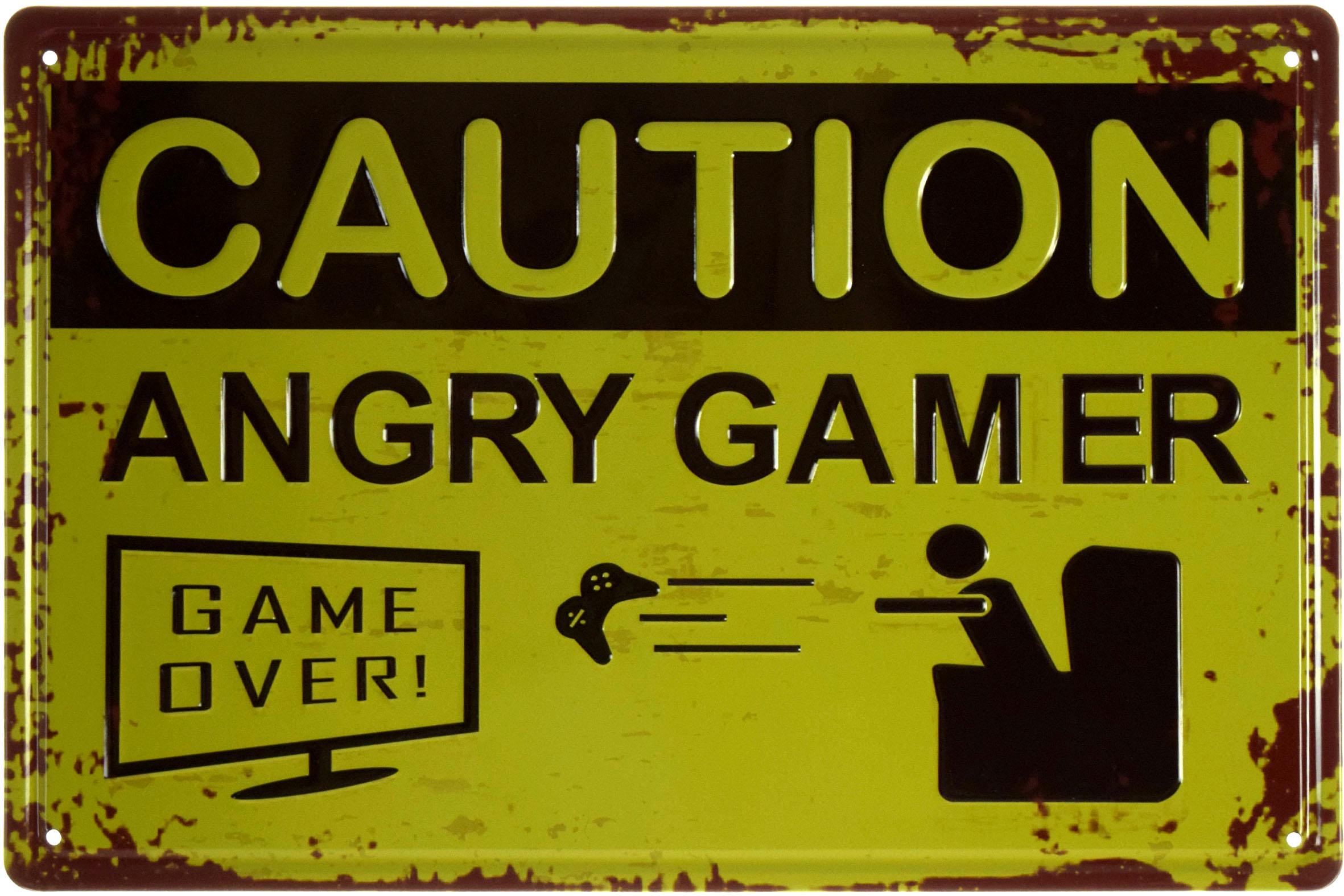 Табличка металлическая Осторожно Злой Геймер/Caution Angry Gamer Game Over! 20x30 см