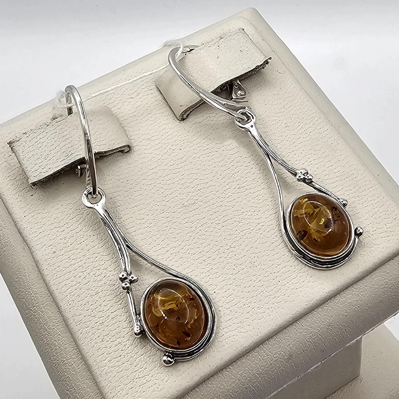 Серебряные серьги с янтарем 3,62 г (3000873346)