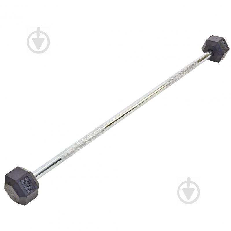 Штанга фиксированная прямая обрезиненная planeta-sport Rubber Hexagon Barbell 15кг Record TA-6230-15 l-95см