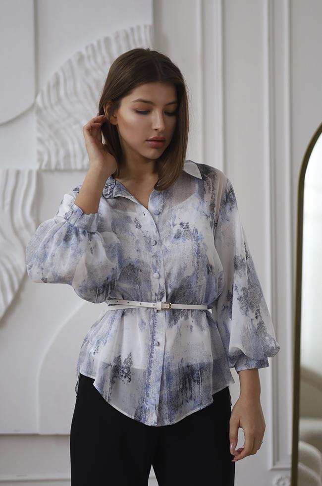 Блуза Lipar 2912 шифоновая удлиненная с майкой р. 48 Голубой (16907084)