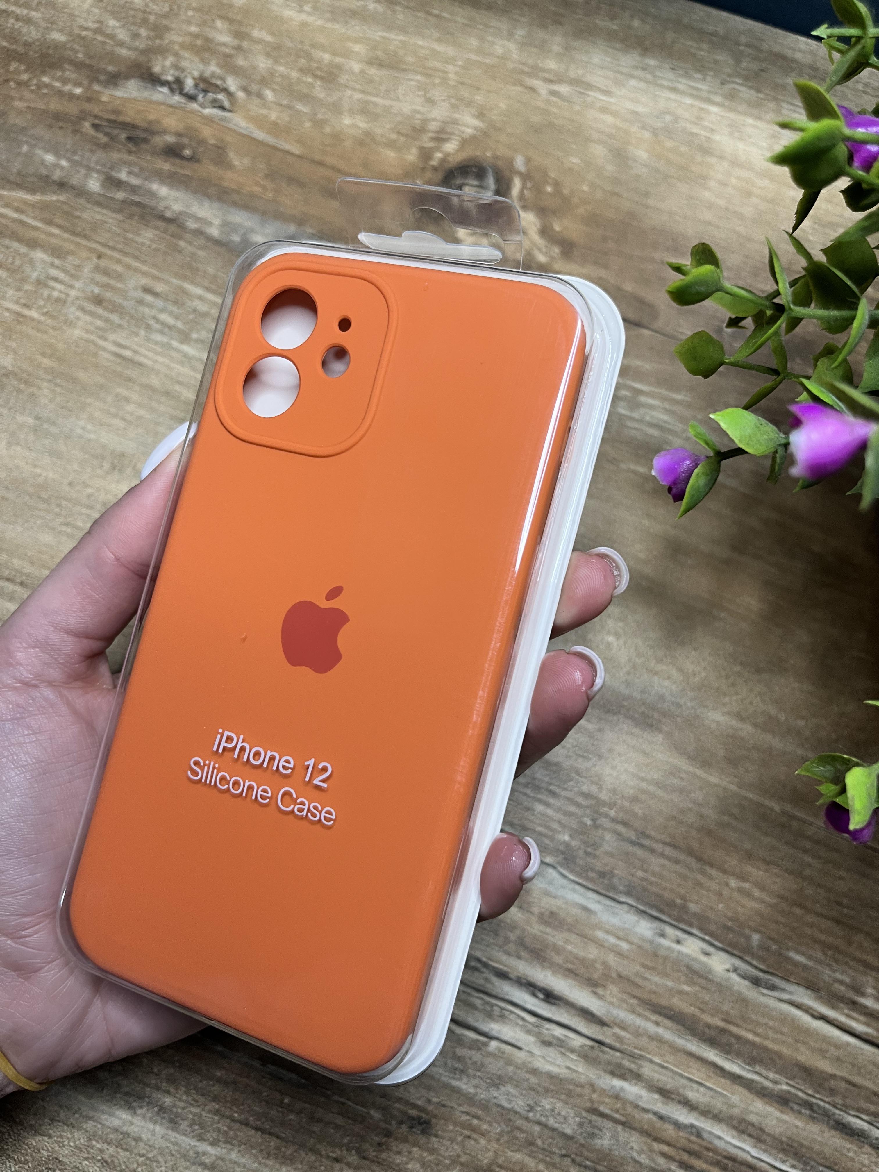 Чехол накладка на iPhone (Айфон) 12 квадратные борта silicone case full camera Apple