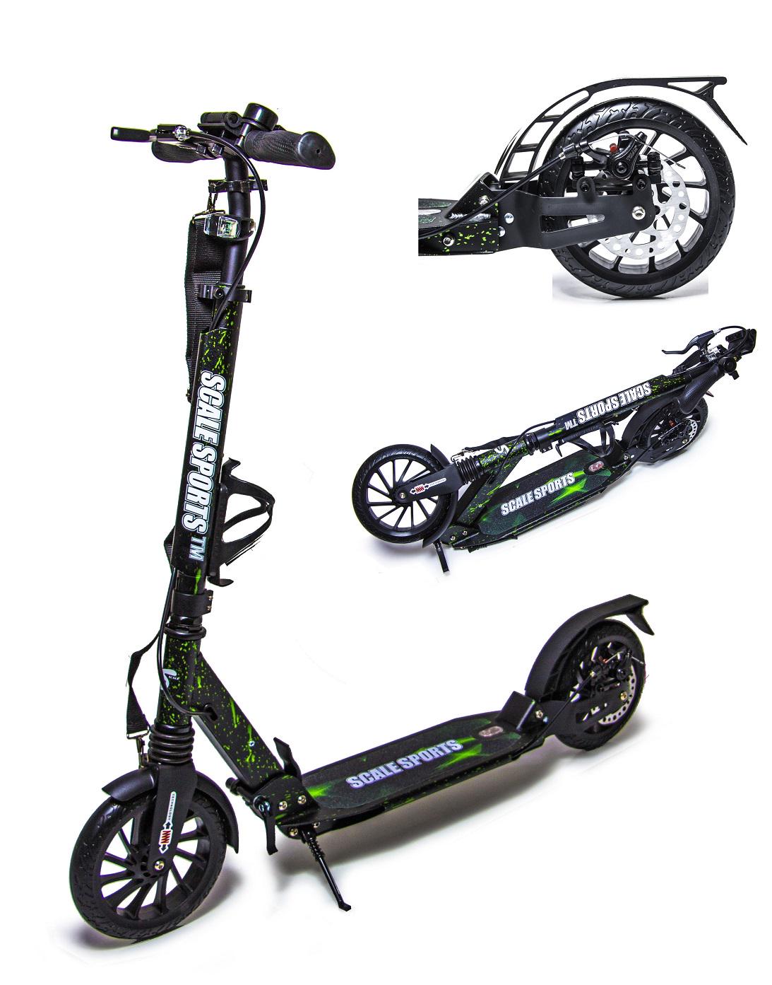 Самокат двухколесный Scale Sports колеса PU 200 мм 2 амортизатора/алюминиевая рама/дисковый тормоз Black/Green (853715831) - фото 2 Самокат двухколесный Scale Sports колеса PU 200 мм 2 амортизатора/алюминиевая рама/дисковый тормоз Black/Green (853715831) - фото 2