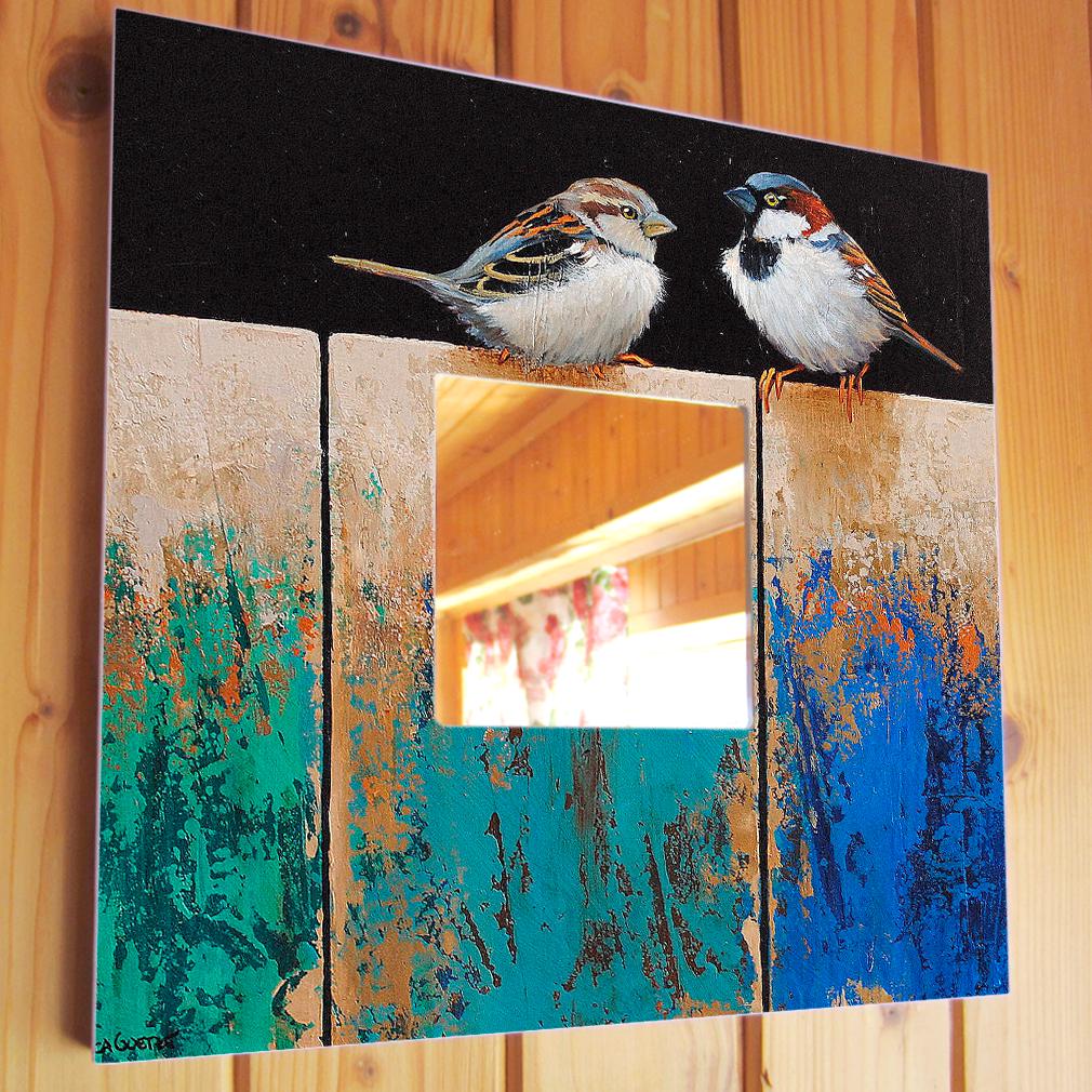 Дзеркало декоративне Милі пташки на дерев'яному тлі 260х260 мм (M00546)