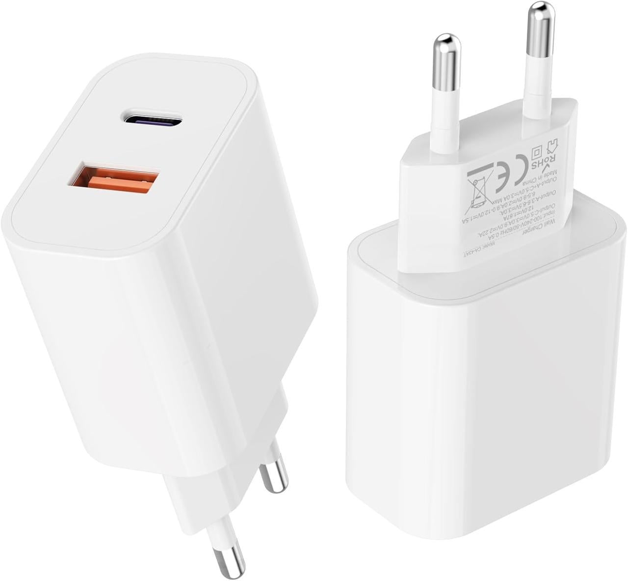 Зарядний адаптер ZNBTCY USB C/USB A 2-портовий 20W кабель MFi сертифікований для iPhone/Samsung/Android 2 шт.