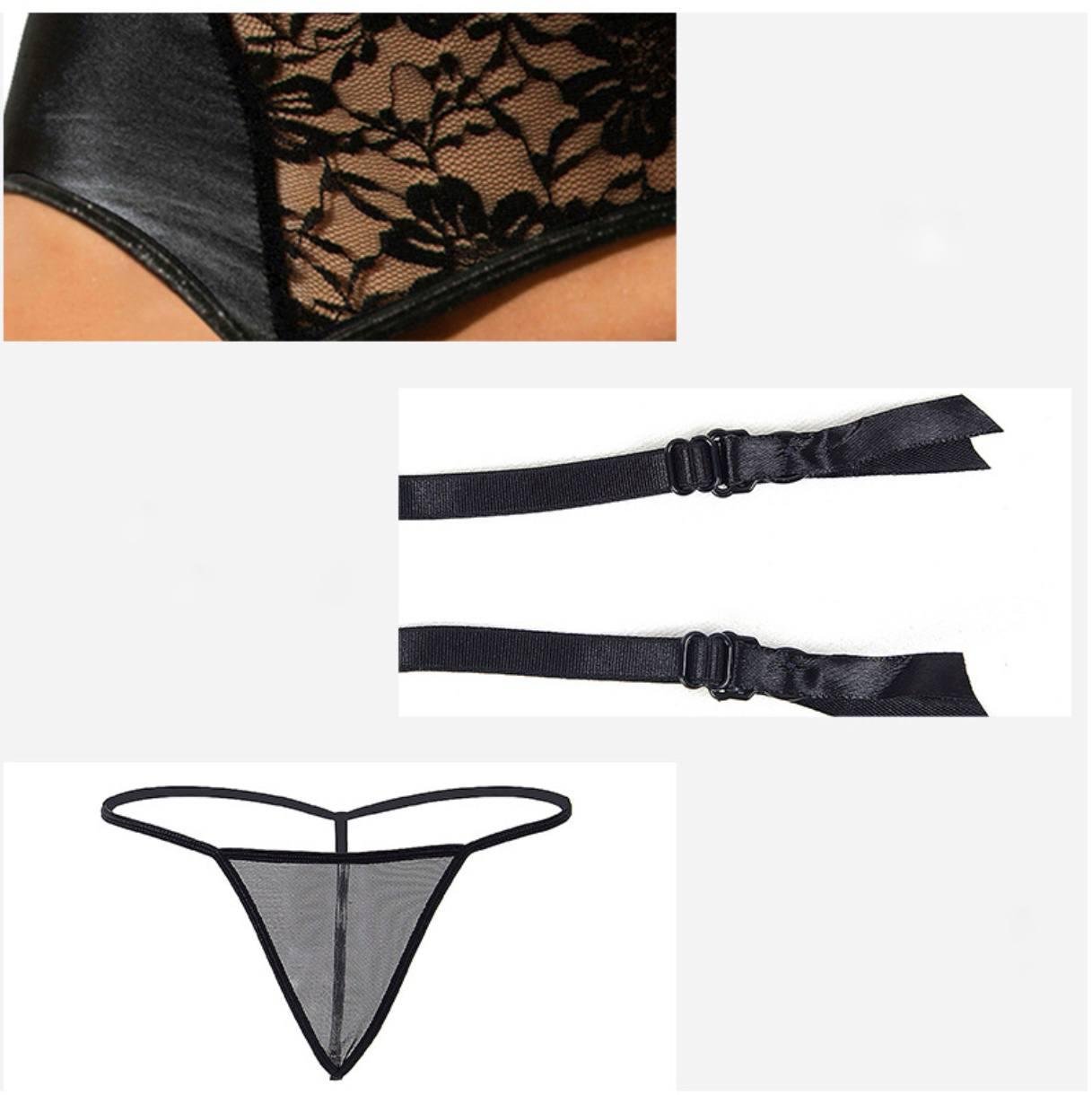Пояс для чулок кружево женский с трусиками стрингами L Черный (01252) - фото 4 Пояс для чулок кружево женский с трусиками стрингами L Черный (01252) - фото 4