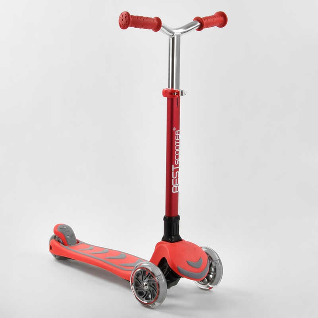 Самокат трехколесный Best Scooter складной алюминиевый руль/4 колеса PU со светом Red (25282922)