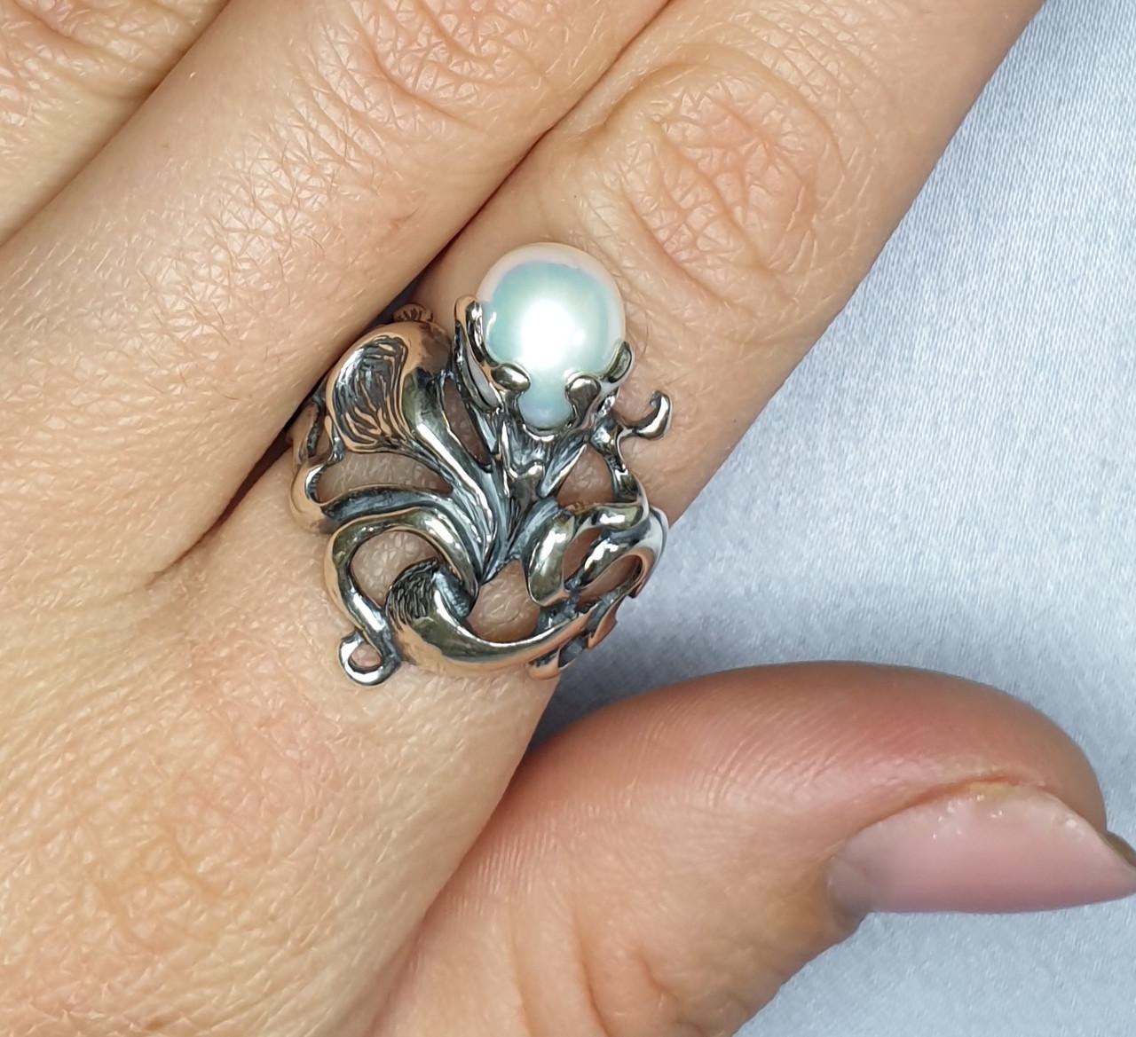 Кольцо серебряное с жемчугом р. 20,5 5,8 г (1416444228)