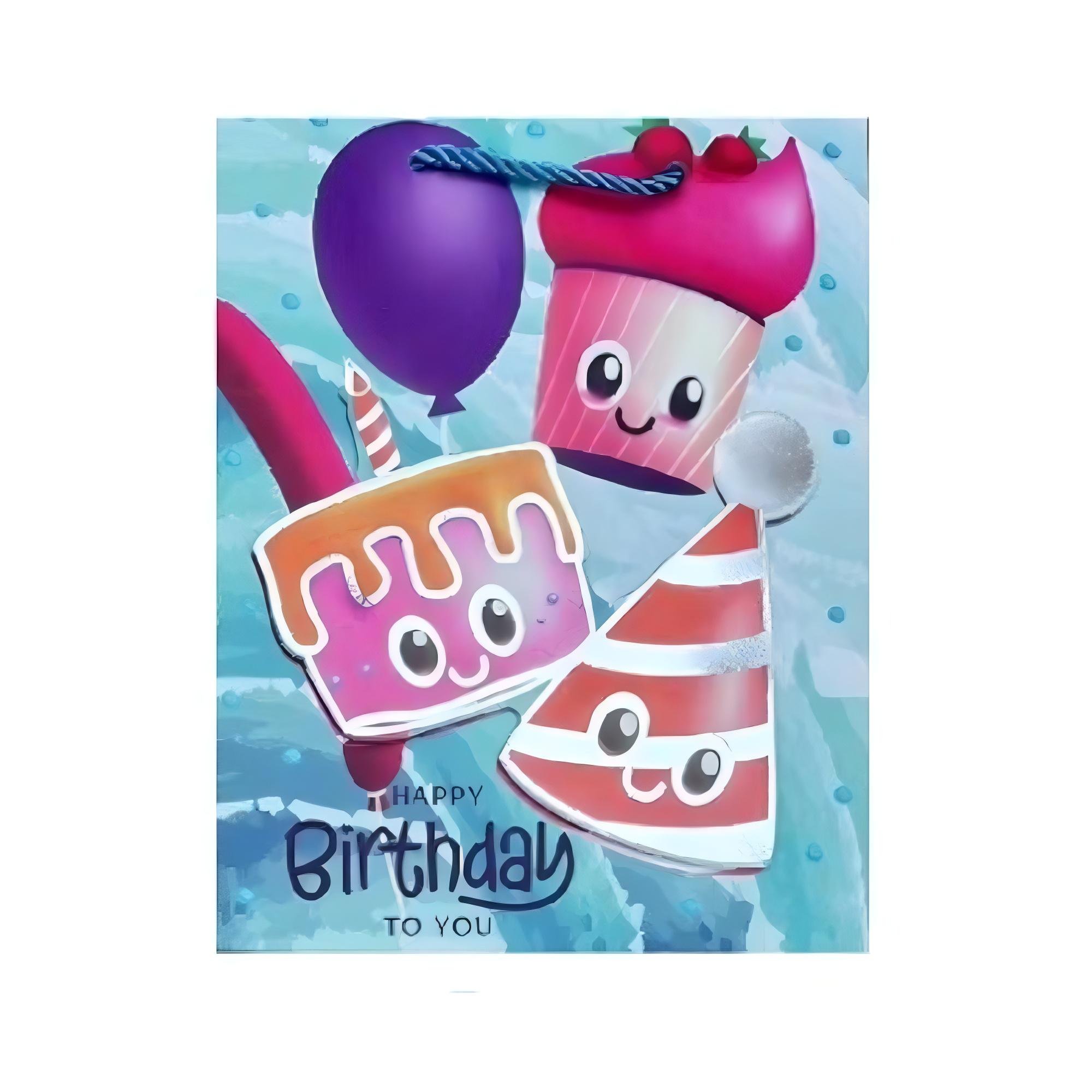 Подарунковий пакет із ручками Stenson Happy Birthday 3D 30х41,5х12 см Блакитний (R94936-L)