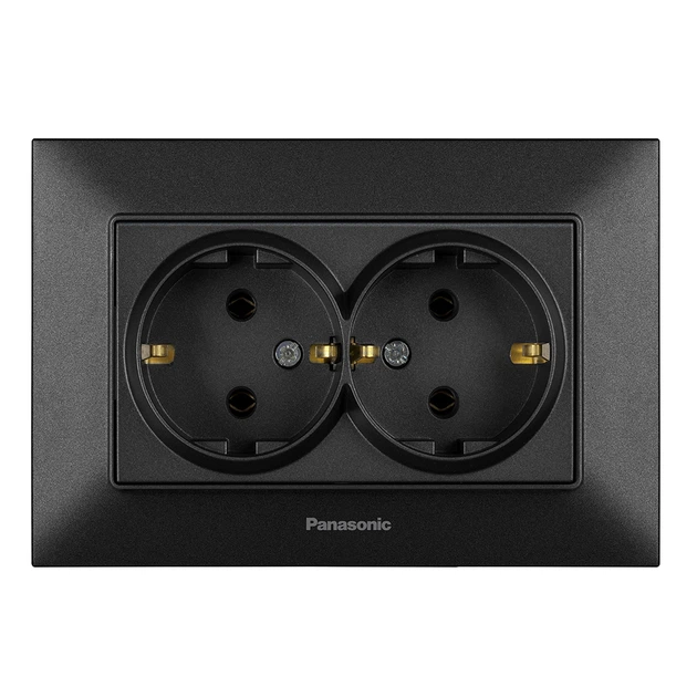 Розетка Panasonic Arkedia Slim двойная с заземлением Черный (23831008) Розетка Panasonic Arkedia Slim двойная с заземлением Черный (23831008)