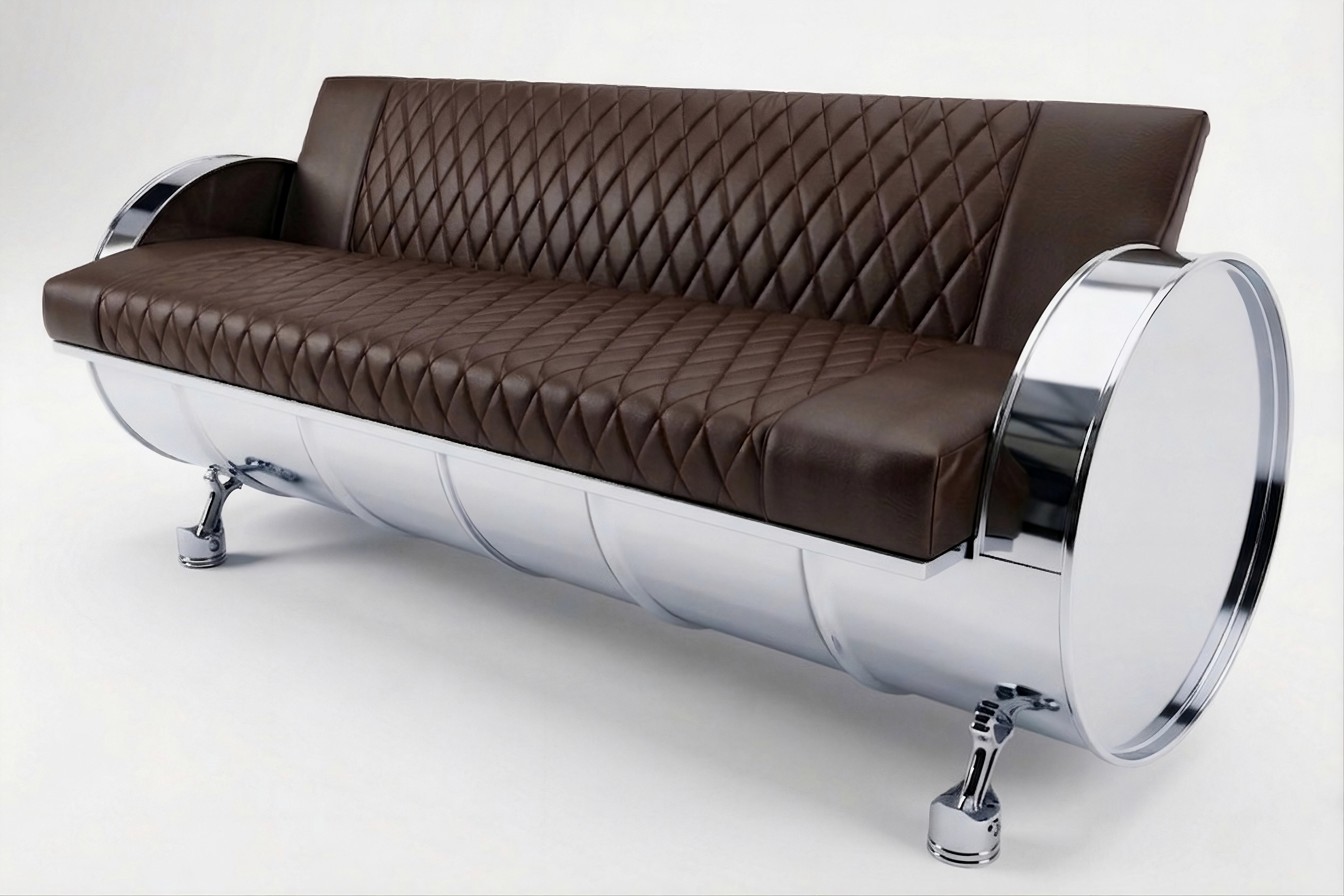 Диван дизайнерский из металлических бочек в стиле лофт Oildrum Design 180х80 см Хром металлик (33553744)