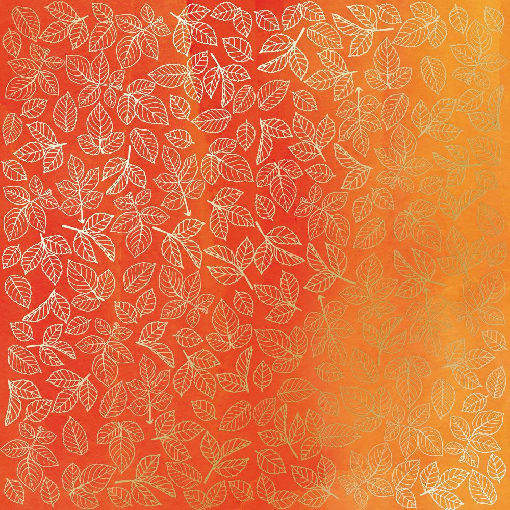 Лист паперу односторонній Golden Rose leaves з фольгуванням 30,5х30,5 см Yellow/Orange/Aquarelle