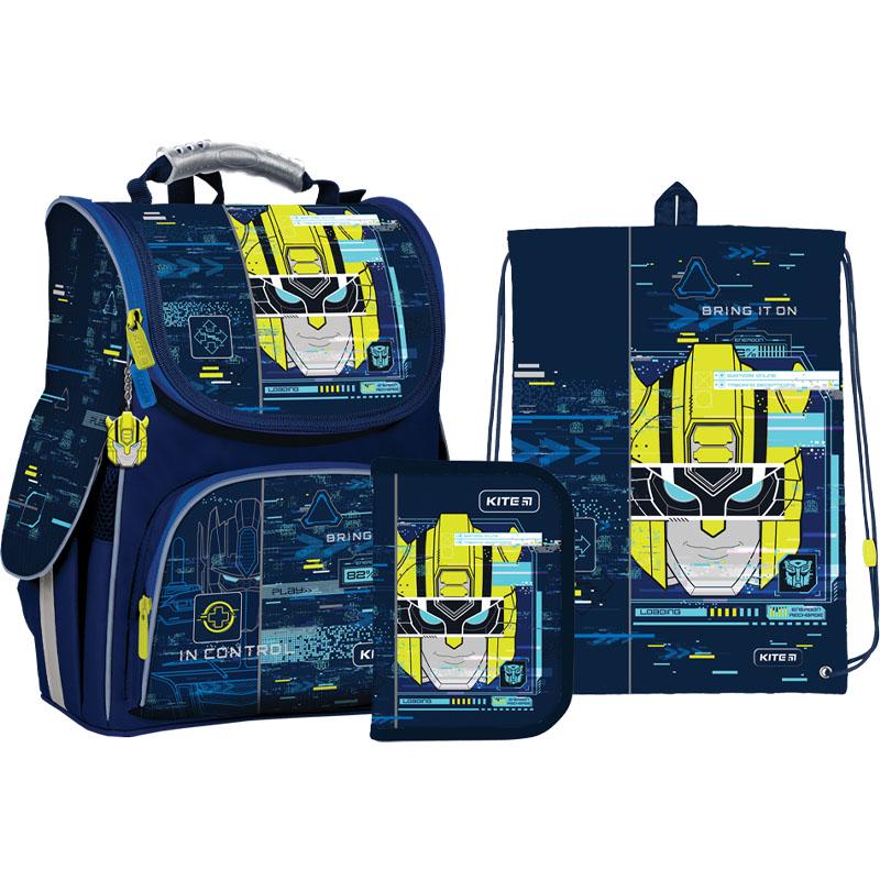Рюкзак школьный для мальчика KITE Education Transformers SET_TF22-501S с пеналом и мешком ортопедический Синий
