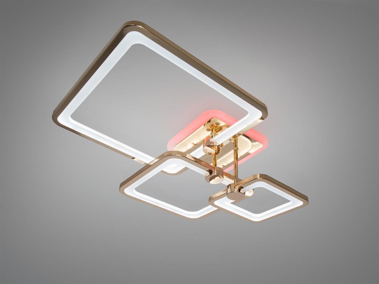 Люстра потолковая светодиодная для гостиной 8060 с пультом и димером 70 Вт Золотой (8208/3G LED 3color dimmer)