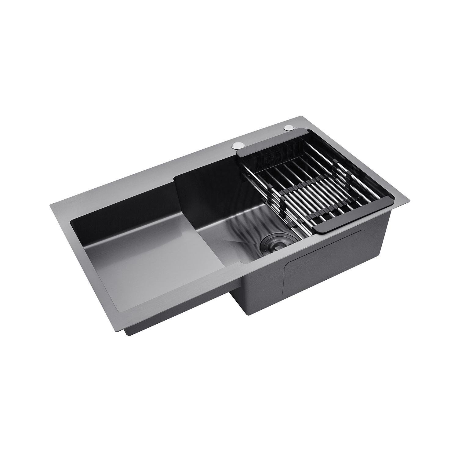 Мойка кухонная Kroner KRP PVD Schwarze 7848RHM 3,0/1,0 мм и кран Kroner PVD SCH035