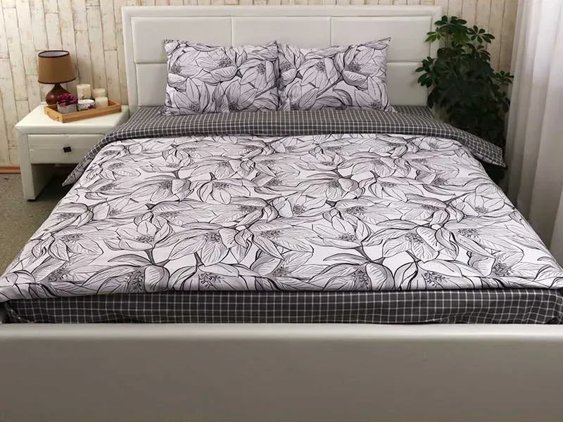 Комплект постельного белья Цветки и клеточка бязь полуторный 150х220 см (G-1903-1/WP/1.5) - фото 3