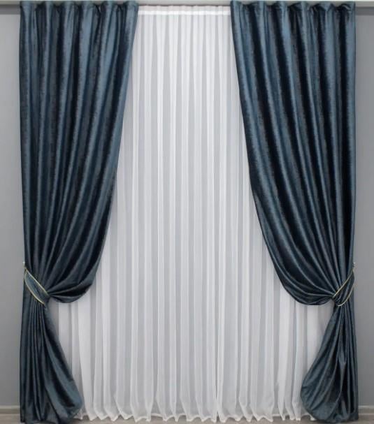 Комплект штор бархат 1,5х2,75 м 2 шт. Синий (1329ш)
