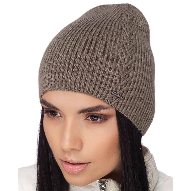 Шапка ангоровая женская Leks ЭЛЕГАНТ одинарная без отворота с красивой вязкой one size Хаки
